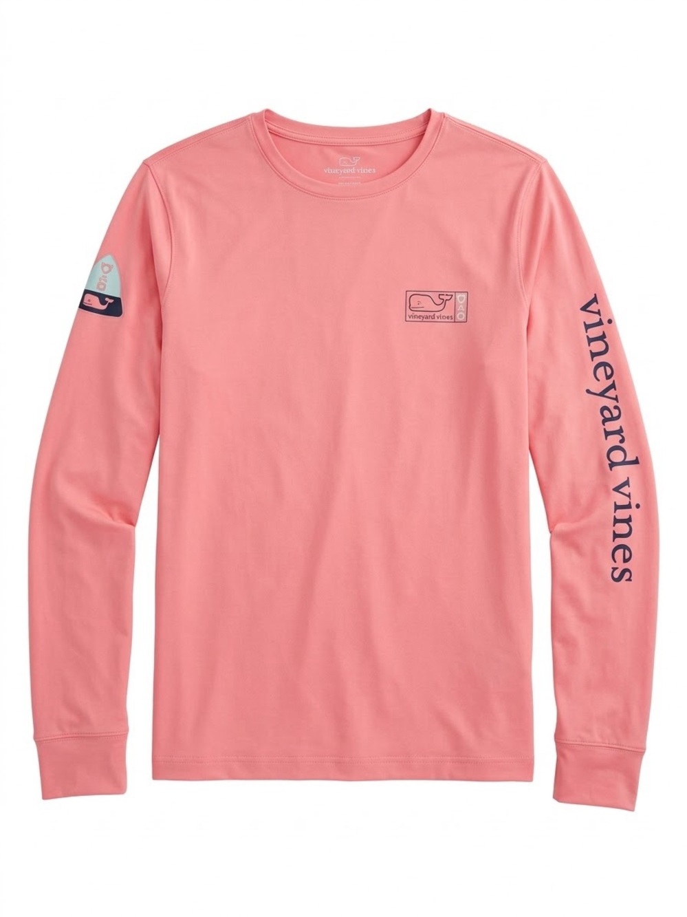 Vineyard Vines Coral Pink Long-Sleeve Tee with Navy Logo